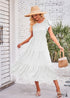 Vestido midi bohemio con mangas voladoras y capas en violeta